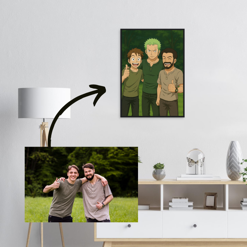 Personalized anime portrait as a framed poster from your photo