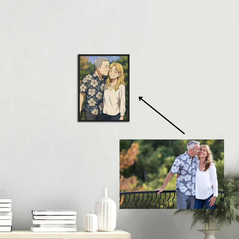 Anime-Porträt eines älteren Paares basierend auf einem realen Foto – emotionale Geschenkidee